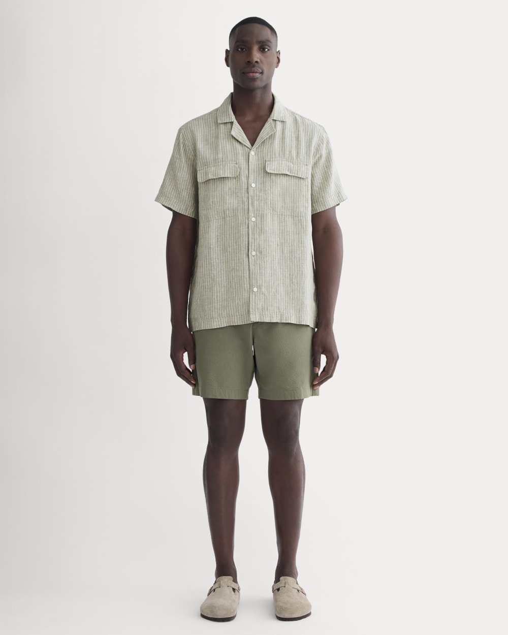The Resort Shirt in Linen | Oil Green / White - Image 3