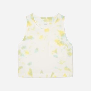 The Premium Weight Cropped Pocket Tank | Seafoam Tie Dye