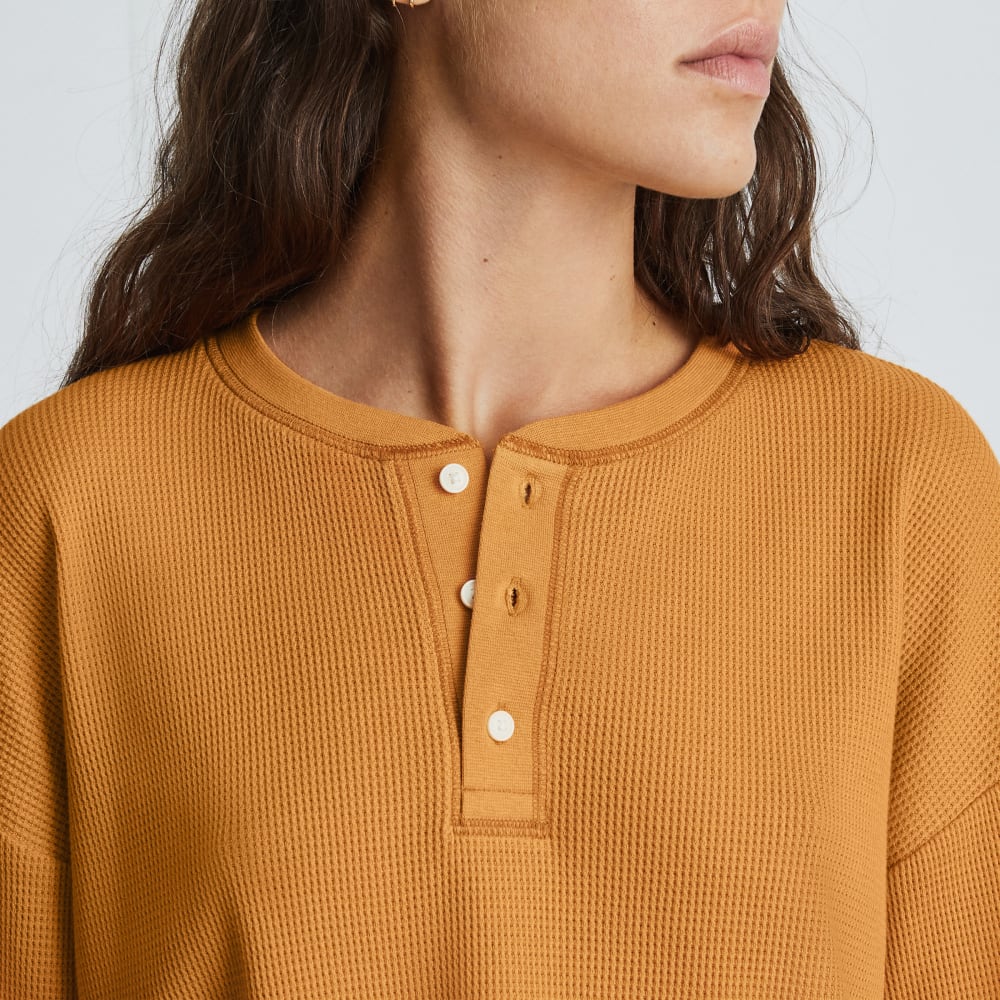 The Organic Cotton Waffle Henley | Burnt Orange - Image 3