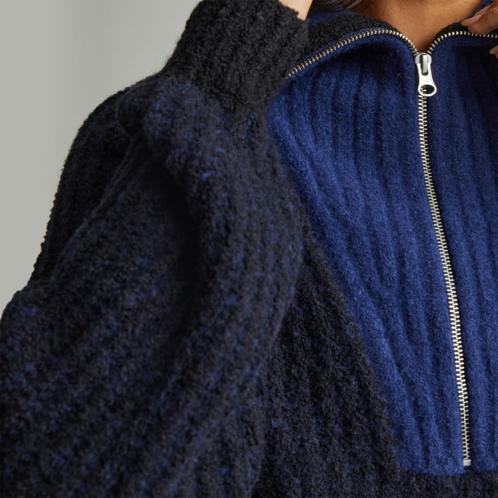 The Luxe Teddy Oversized Half Zip Sweater | Black / Ocean Cavern - Image 4