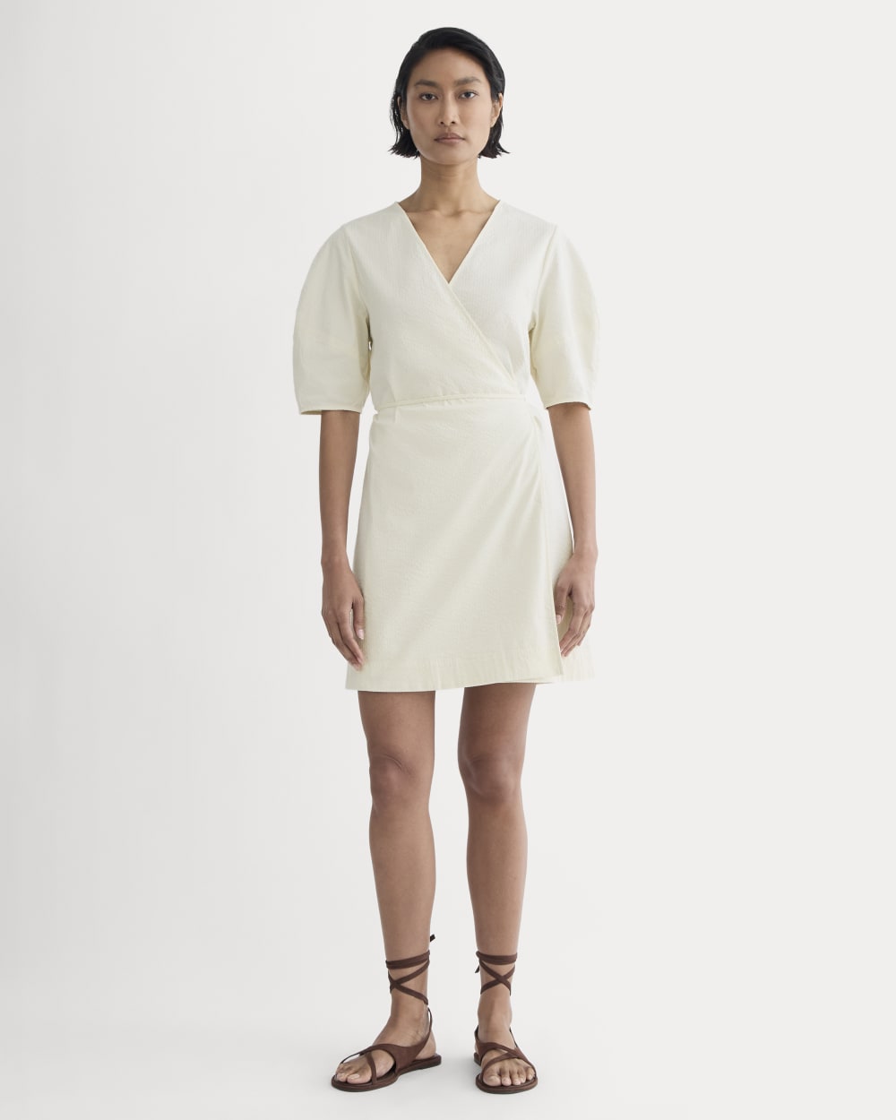 The Seersucker Mini Wrap Dress | Bone