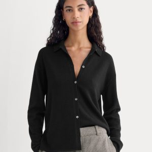 Cashmere Button-Up Shirt | Black