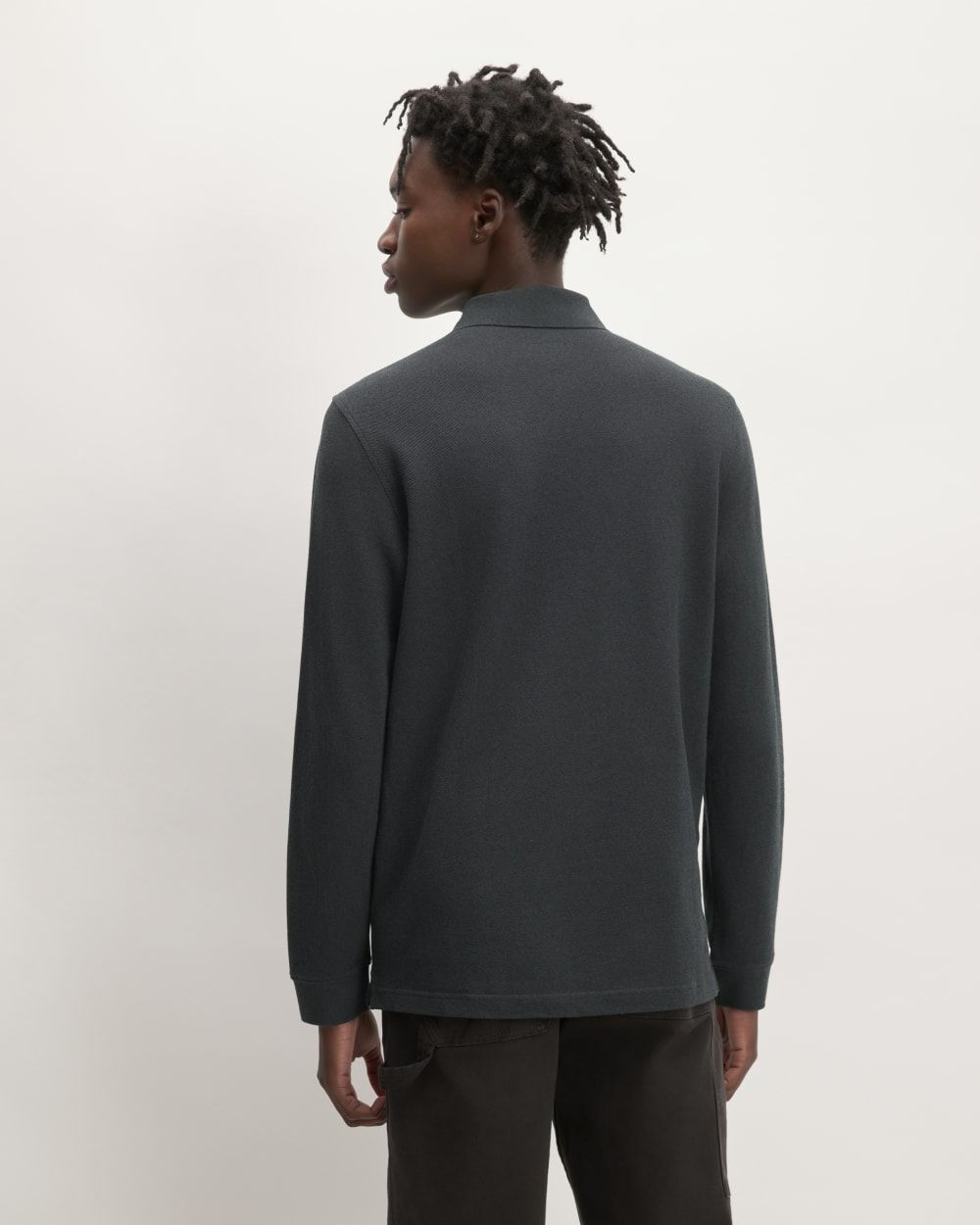The Long-Sleeve Pique Polo | Heathered Graphite - Image 6