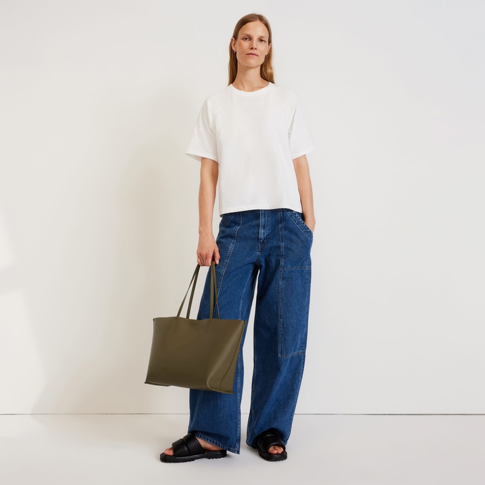 The Luxe Medium Italian Leather Tote | Beech - Image 2