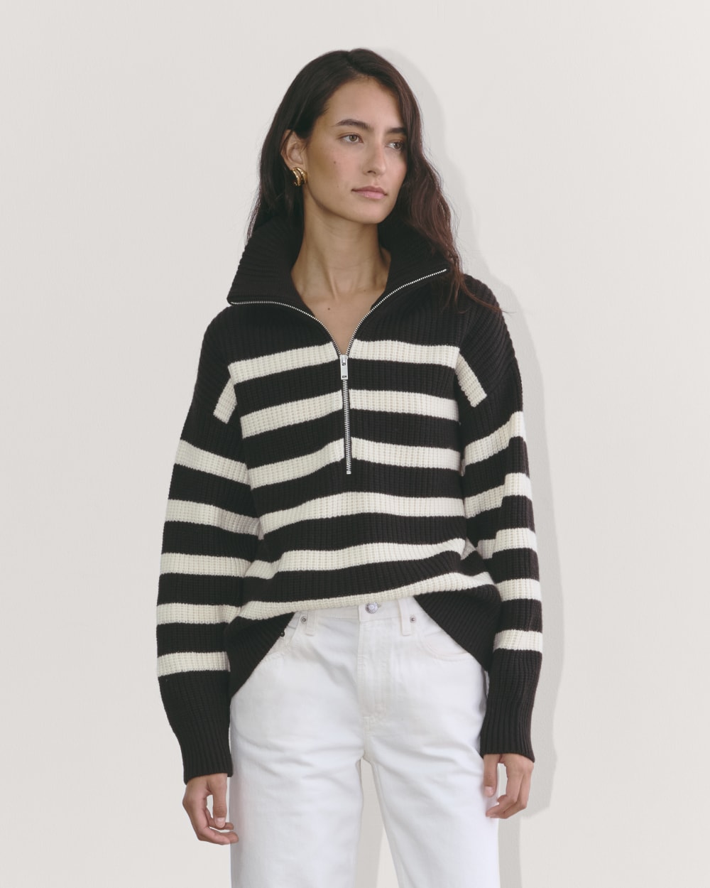 The Half-Zip Sweater in Luxe Merino | Black / Bone