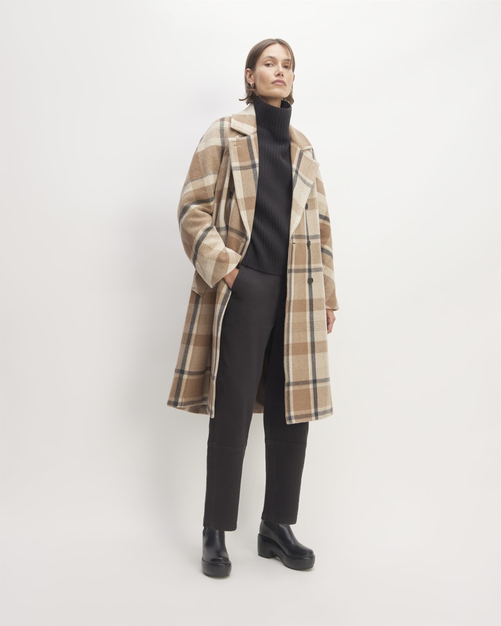 The Italian ReWool? Long Peacoat | Heathered Charcoal / Cornstalk / Toasted Coconut / Biscotti