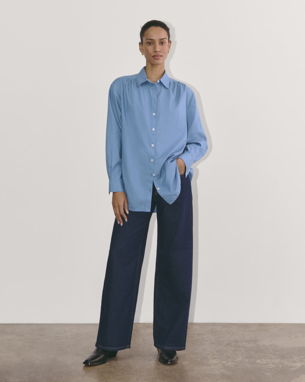 The Gathered Shirt in Silky Cotton | Bluebell - Image 3