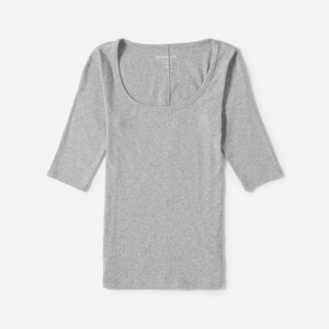 The Luxe Micro-Rib Scoop-Neck Tee | Heathered Grey