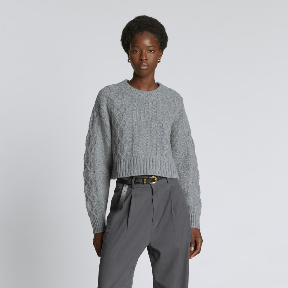 The Felted Merino Cropped Cable Sweater | Heathered Mid-Grey