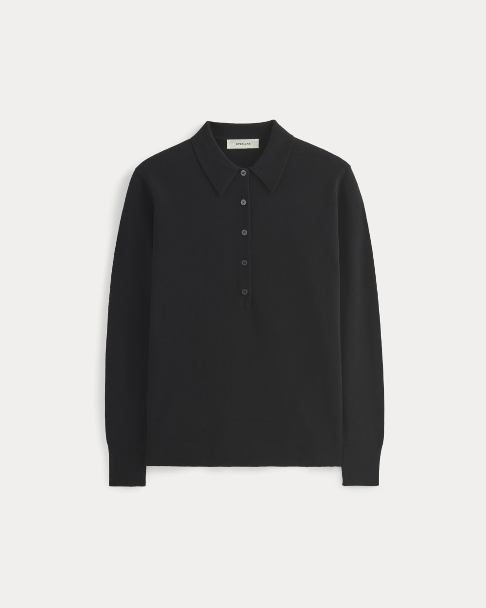 Oversized Polo Sweater in Cotton Merino | Black - Image 2
