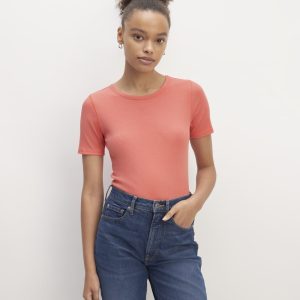 The Luxe Rib Crew | Coral