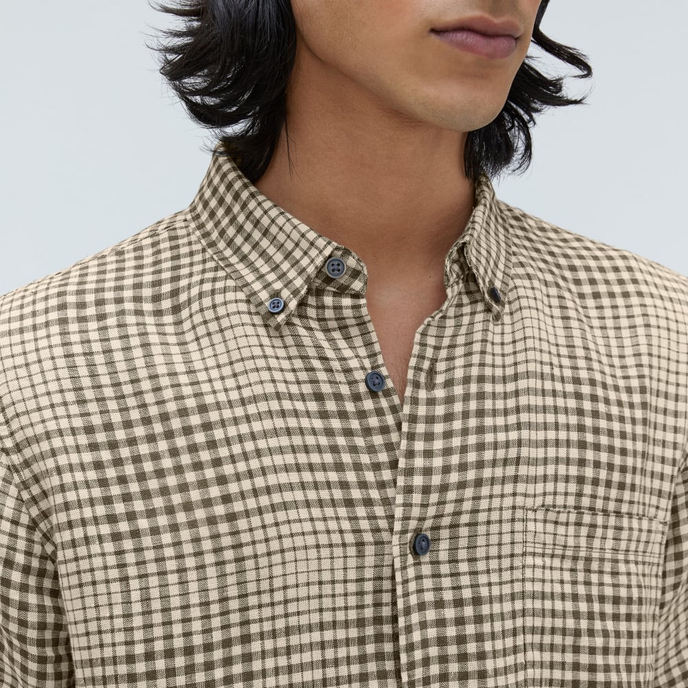 The Classic Short-Sleeve Shirt in Linen | Beech / Parchment Grid - Image 4