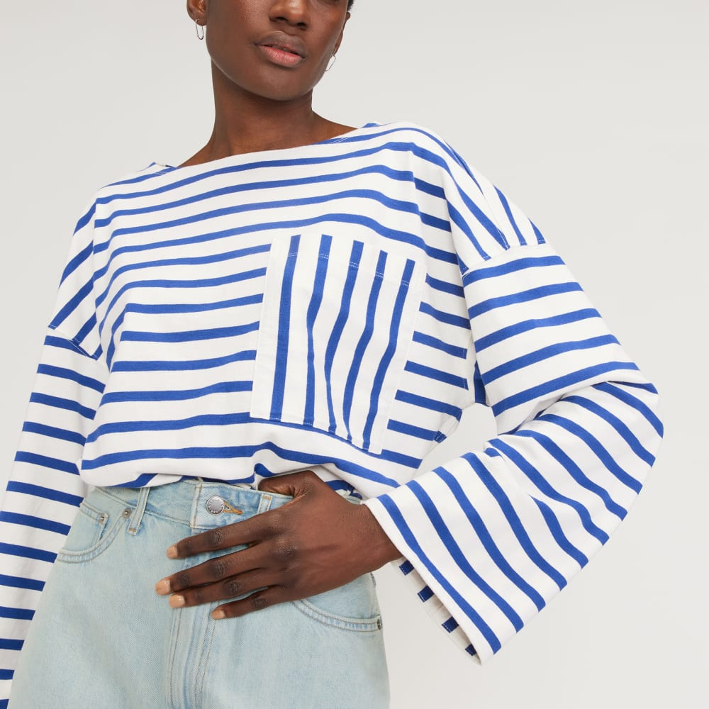 The Premium Weight Oversized Pocket Tee | Canvas Tan / Mazarine Blue - Image 4