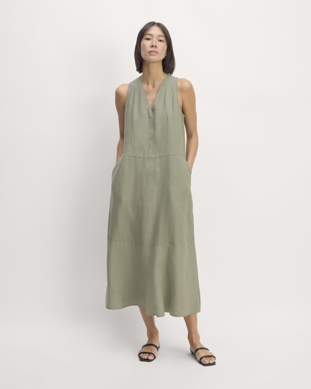 The Linen V-Neck Maxi Dress | Sage Green - Image 3