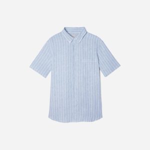 The Classic Short-Sleeve Shirt in Linen | Blue / White