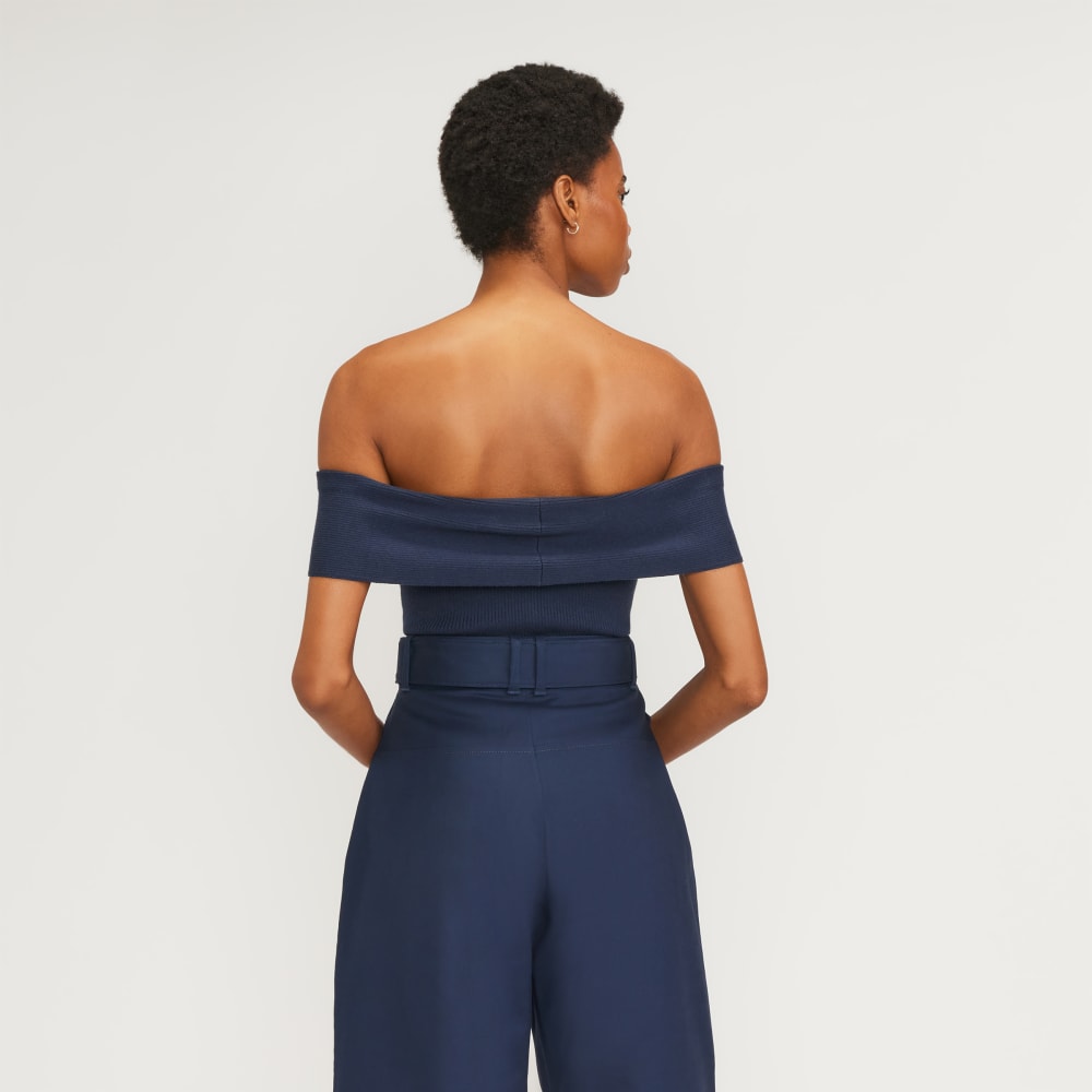 The Ribbed Cotton Off-The-Shoulder Top | Navy - Image 3