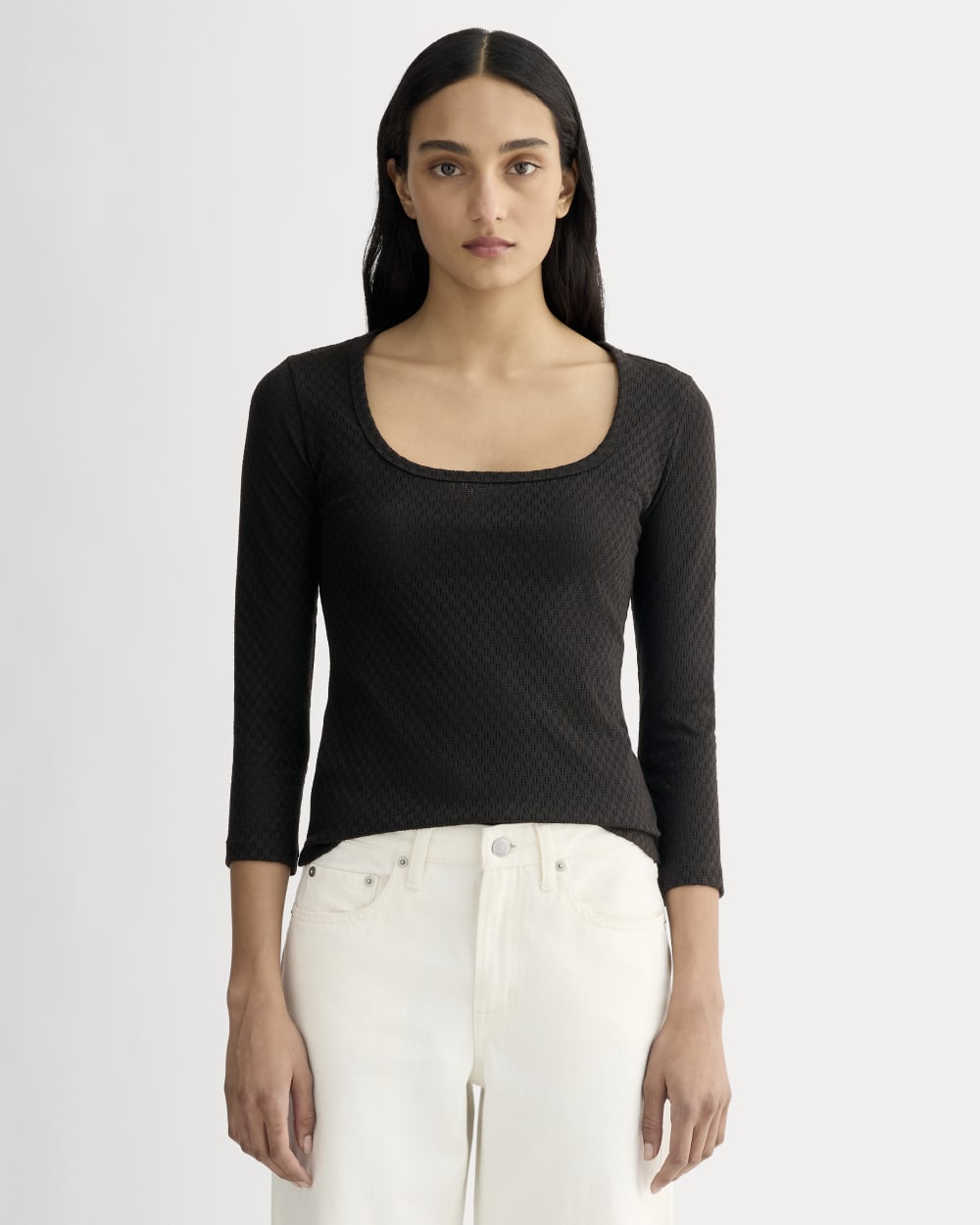 The Pointelle Scoop-Neck Top | Black