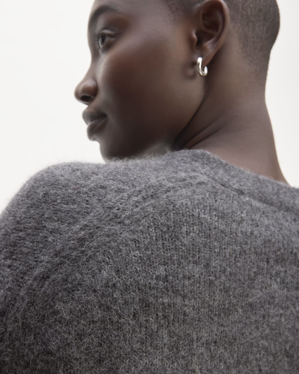 The Alpaca V-Neck Cropped Cardigan | Dark Charcoal - Image 5