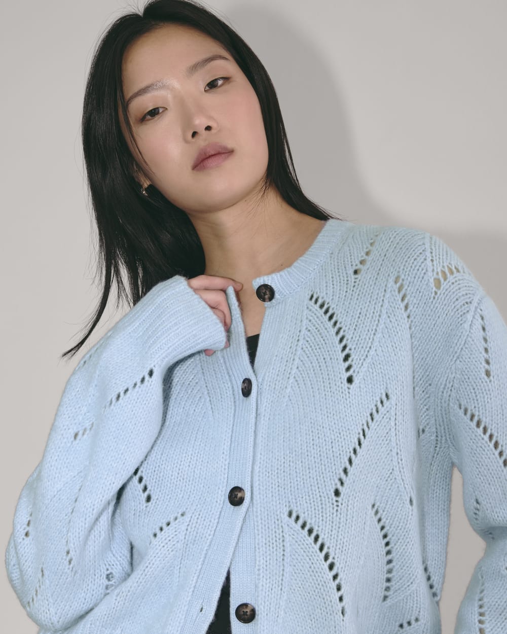 The Pointelle Cardigan in Cloud | Chambray Blue - Image 3