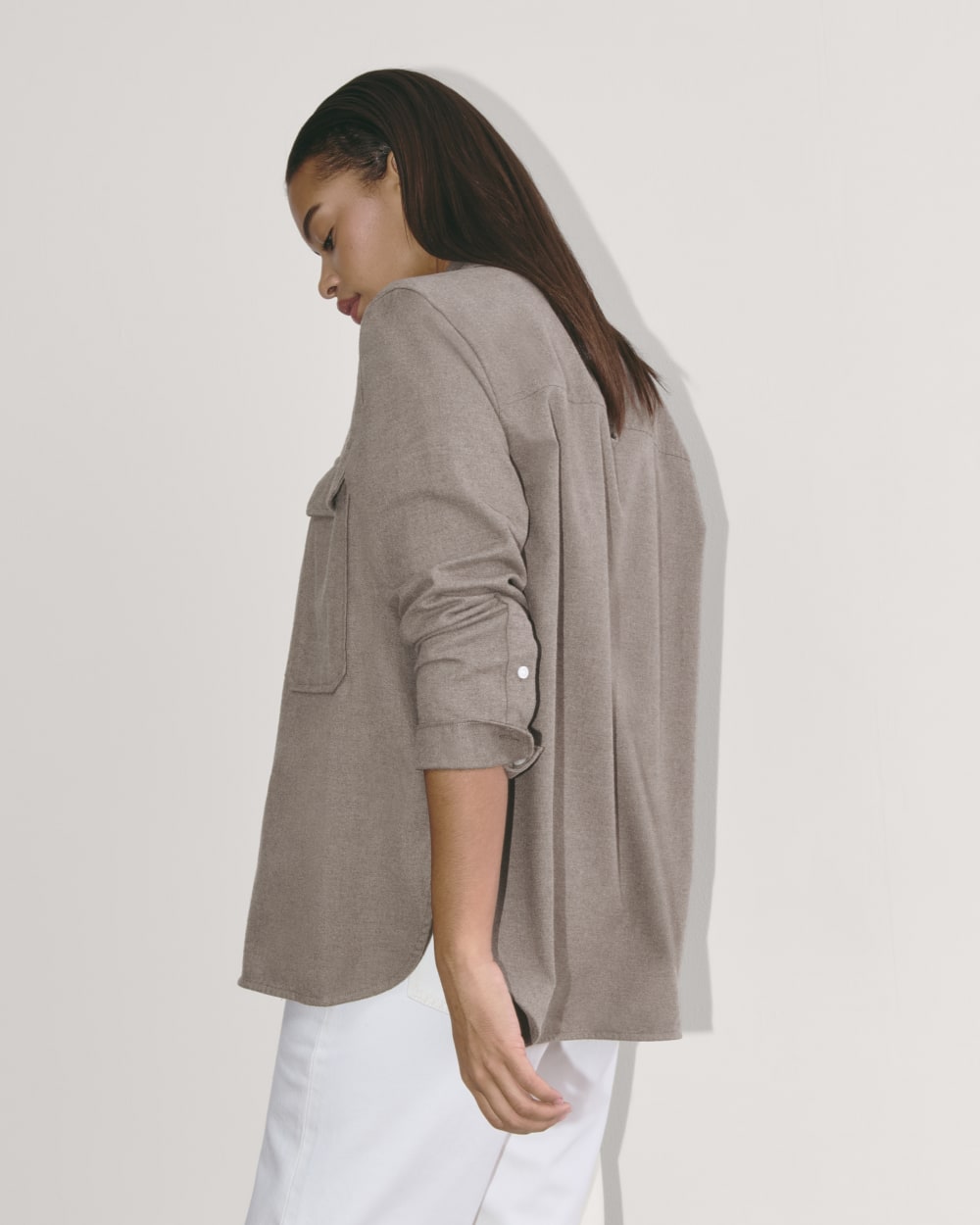 The Boyfriend Shirt in Flannel | Taupe Melange - Image 6