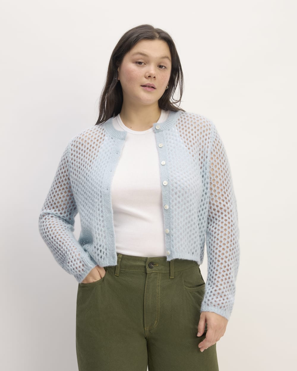 The Everlane x Marques' Almeida Alpaca Mesh Cardigan | Mist