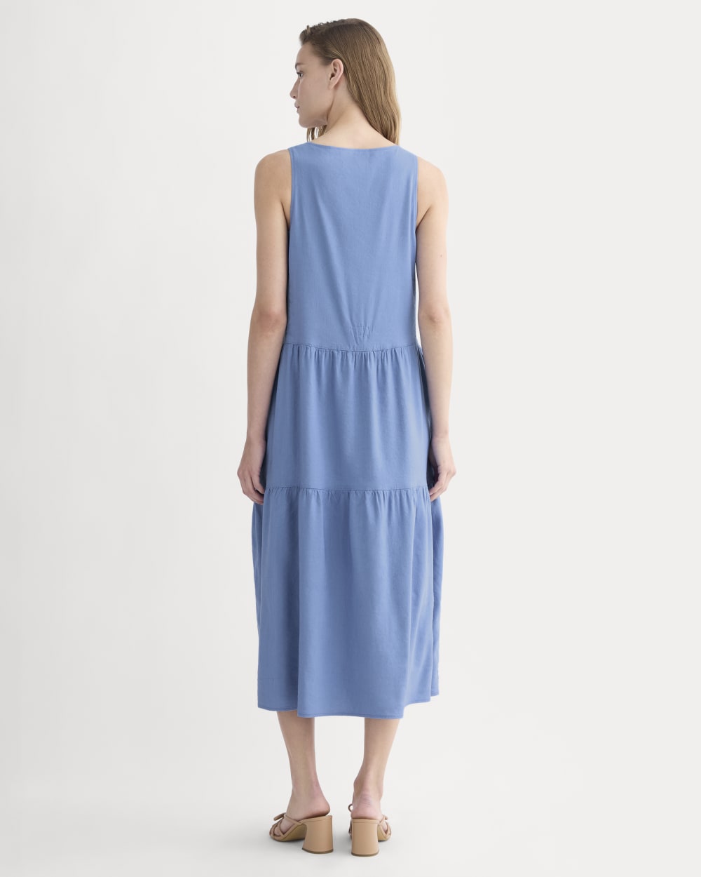 The Tiered Dress in Stretch Linen | Bluebell - Image 4