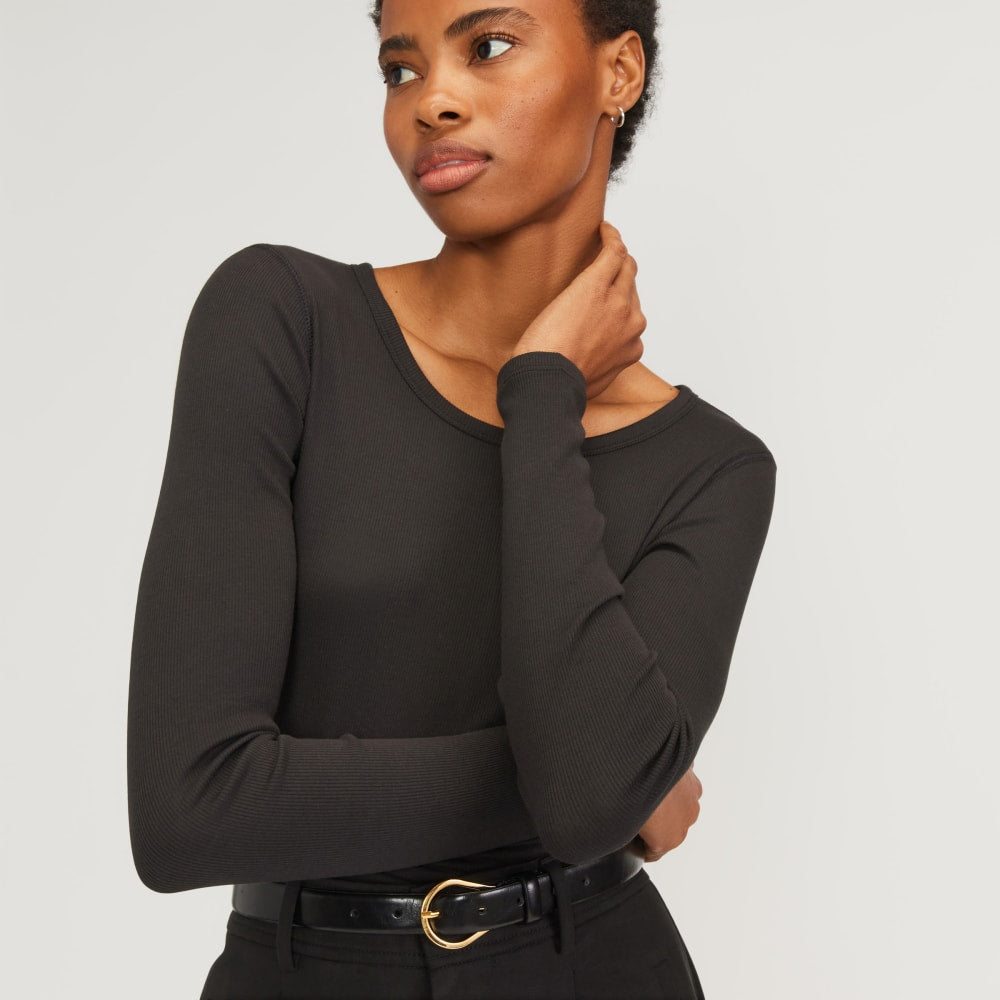 The Supima® Micro Rib Cropped Long-Sleeve Crew | Black - Image 4