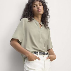 The Popover Top in Washable Silk | Seagrass