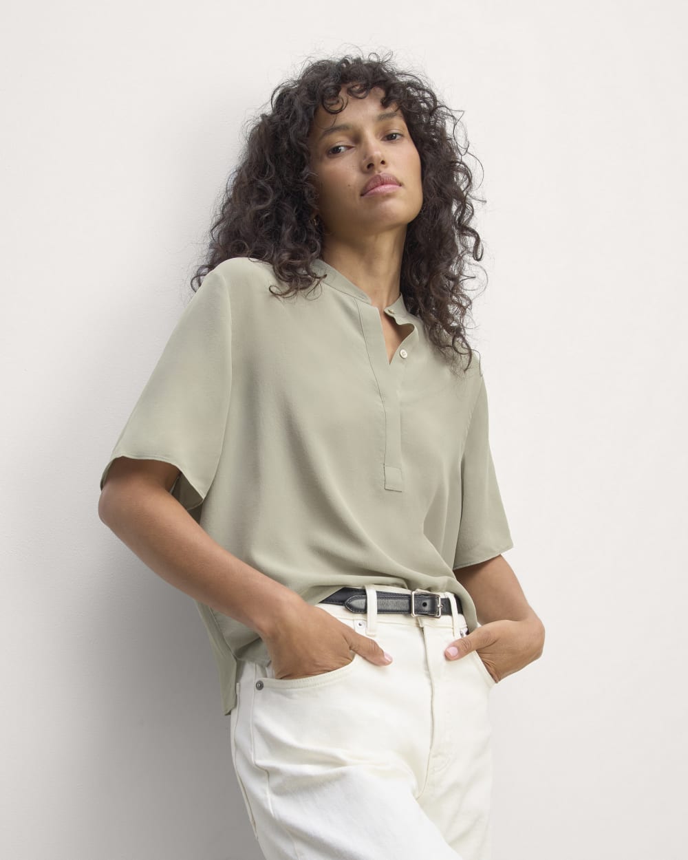 The Popover Top in Washable Silk | Seagrass