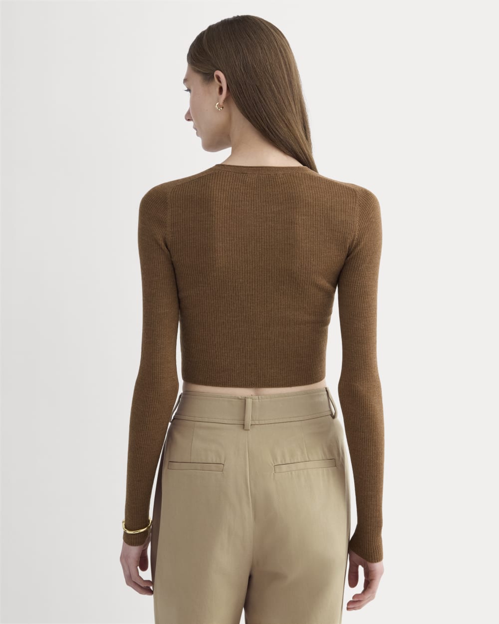 The Cropped Crew Top in Ultrafine Merino | Heathered Toffee - Image 5
