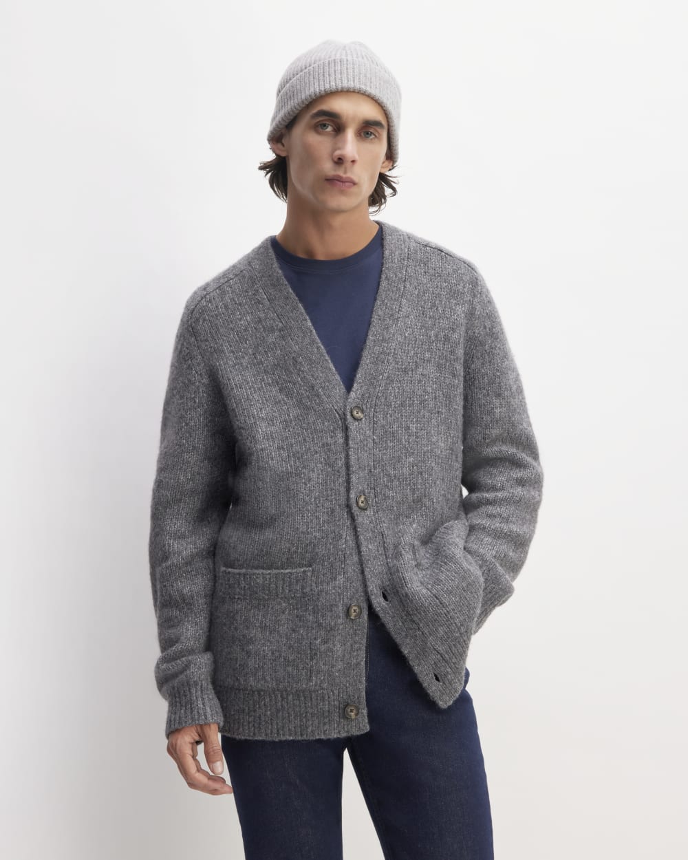 The Cashmere Fine Rib Beanie | Heathered Grey - Image 3