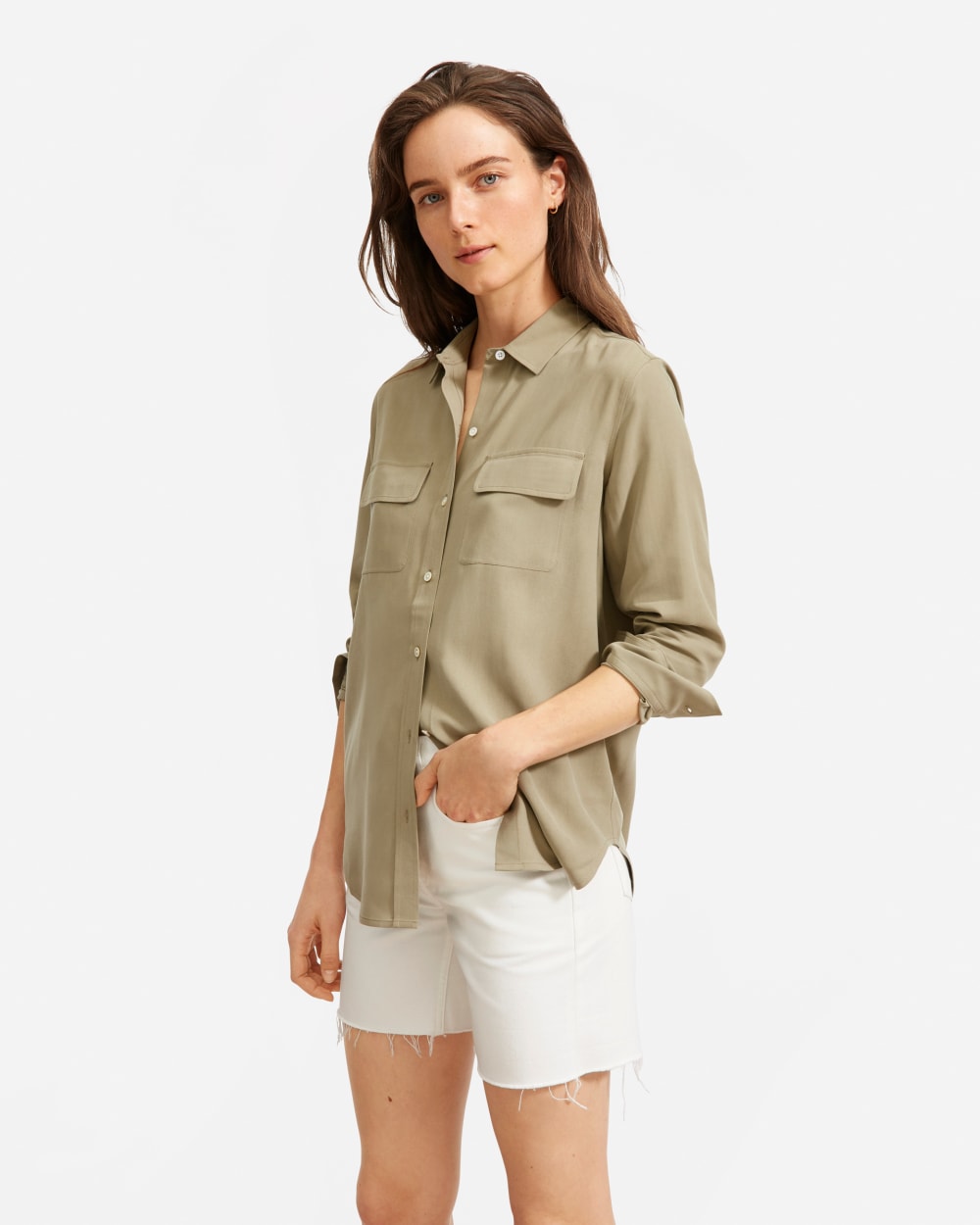 The Washable Silk Relaxed Shirt | Covert Green - Image 4