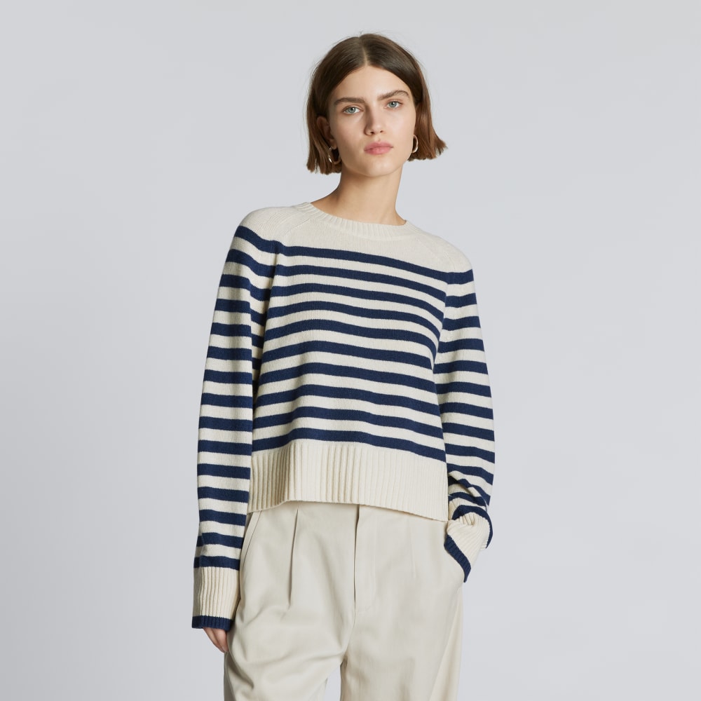 The Cashmere Boxy Crew | Bright Navy / Bone - Image 7