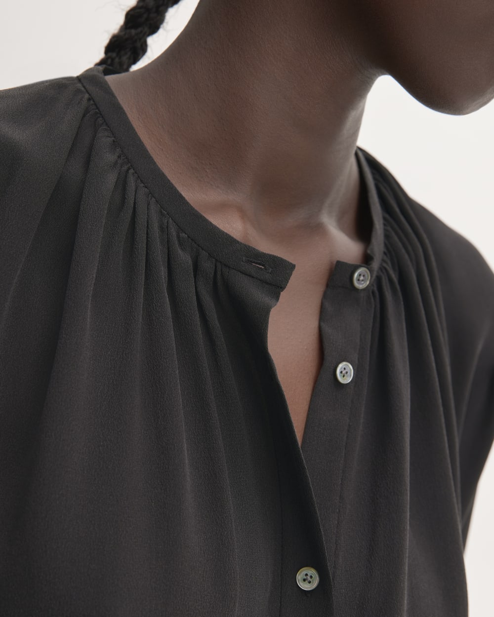 The Washable Clean Silk Shirred Blouse | Black - Image 4