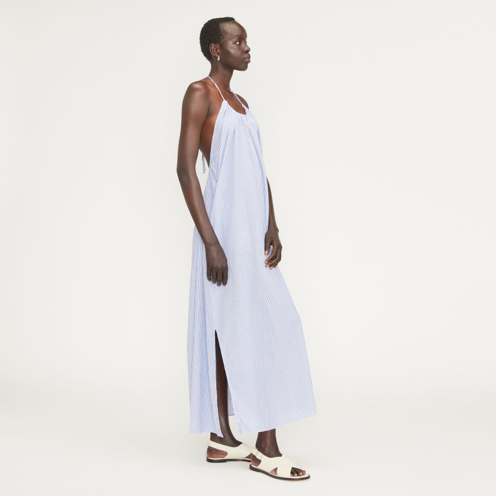 The Tie-Back Halter Dress | Mazarine Blue / Optic White - Image 7