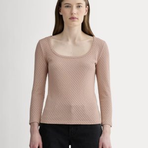 The Pointelle Scoop-Neck Top | Rose Smoke