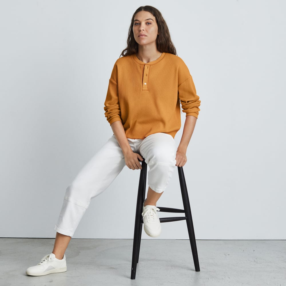The Organic Cotton Waffle Henley | Burnt Orange - Image 5