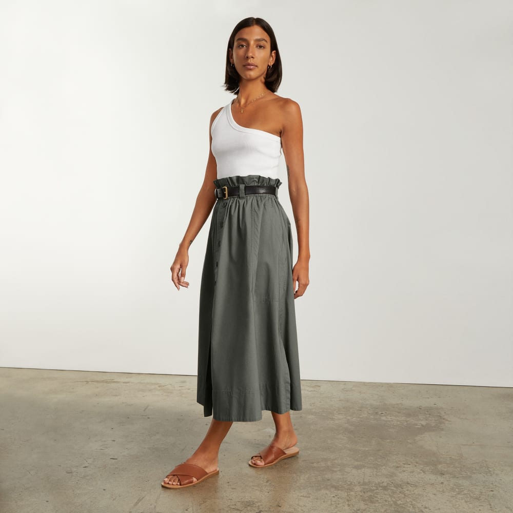 The Easy Button-Front Skirt | Pewter Green - Image 5