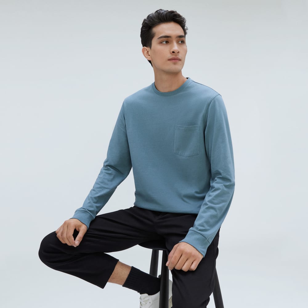 The Organic Cotton Long-Sleeve Pocket Tee | Greyish Blue - Image 5