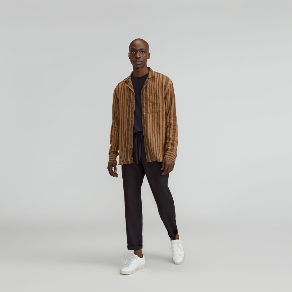 The Relaxed Linen Long-Sleeve Shirt | Toasted Coconut / Black - Image 6