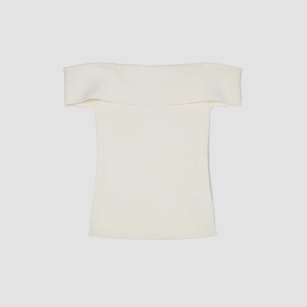 The Ribbed Cotton Off-The-Shoulder Top | Bone - Image 2