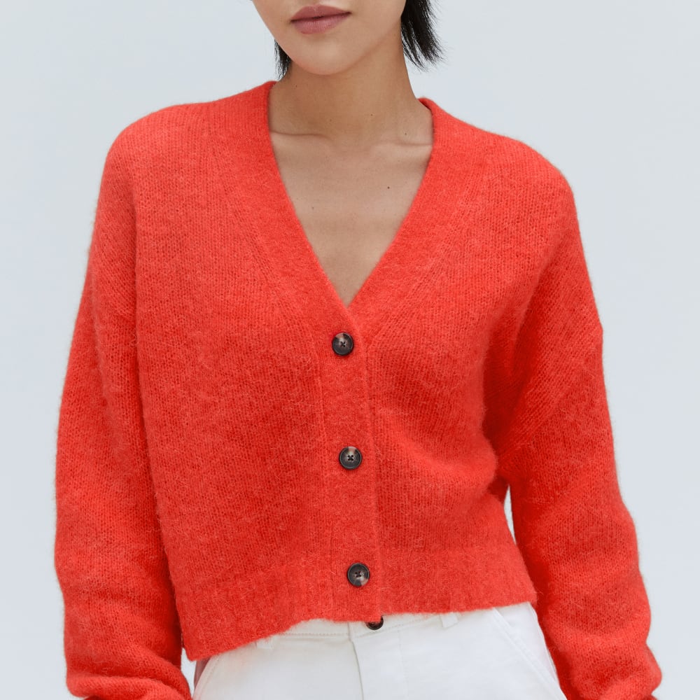 The Alpaca V-Neck Cropped Cardigan | Red Orange - Image 4