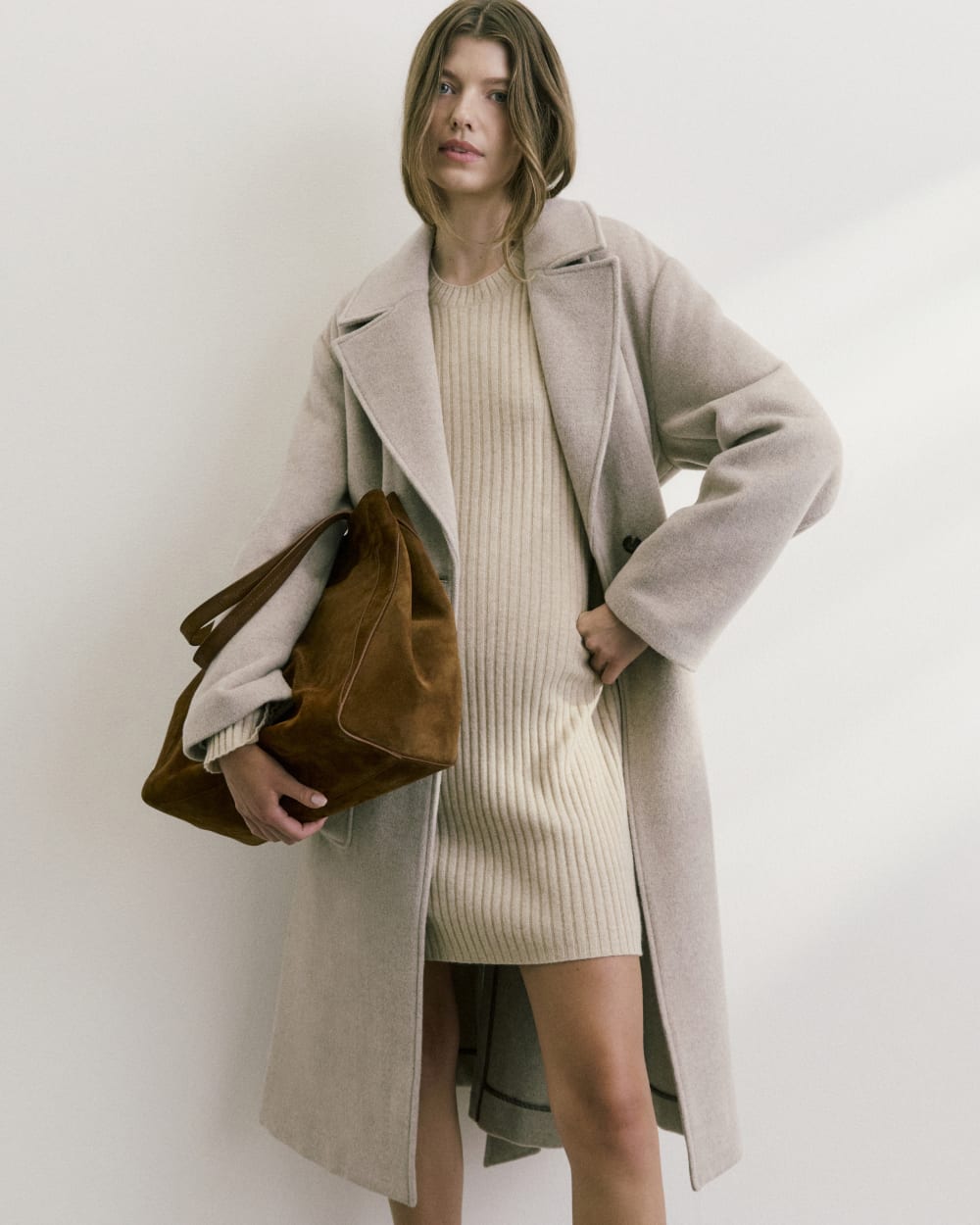 Cashmere Long-Sleeve Mini Dress | Heather Light Camel - Image 6