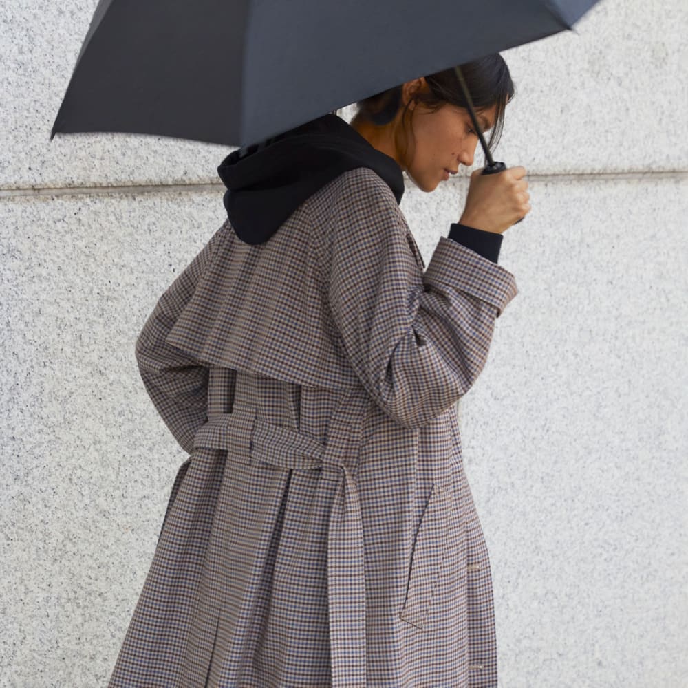 The Gathered Drape Trench | Blue / Brown Houndstooth - Image 8