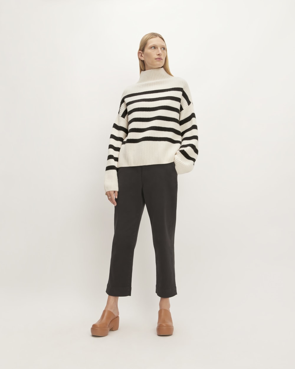 The Felted Merino Funnel-Neck Pullover | Black / Bone - Image 3