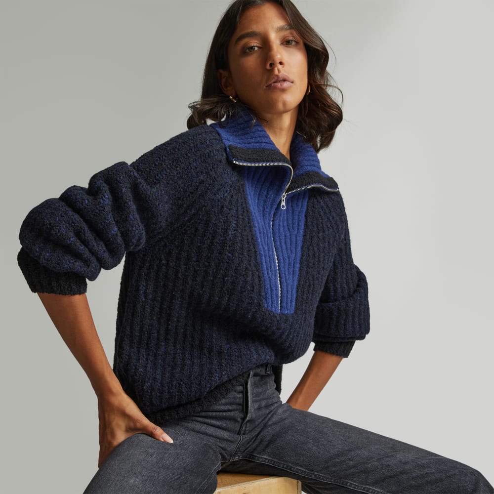 The Luxe Teddy Oversized Half Zip Sweater | Black / Ocean Cavern - Image 6