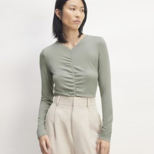 The Ruched V-Neck Tee in Butterluxe | Sage Green
