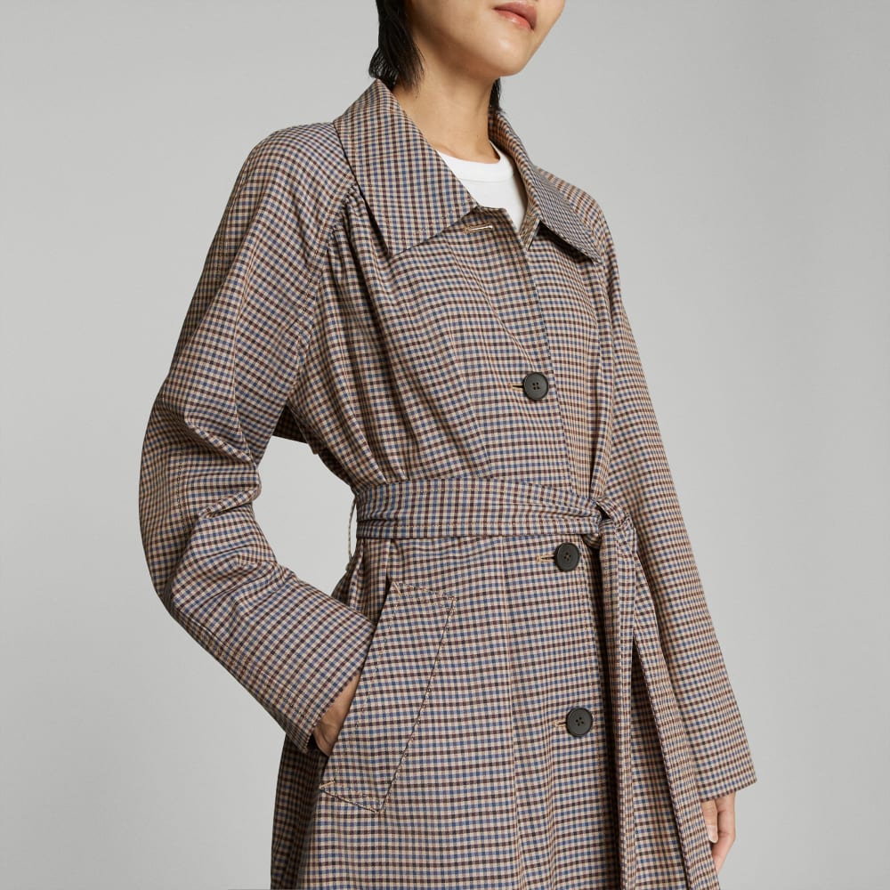 The Gathered Drape Trench | Blue / Brown Houndstooth - Image 4