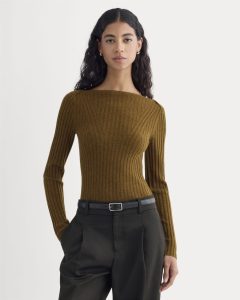 Cashmere Ribbed Boat-Neck Sweater | Heathered Toffee