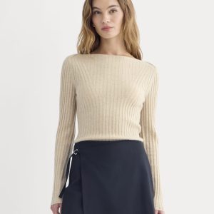 Cashmere Ribbed Boat-Neck Sweater | Heather Light Camel